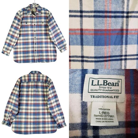 LL Bean Shirt Men’s Blue Plaid Flannel Long Sleeve Button Down Size Large L - Picture 1 of 11